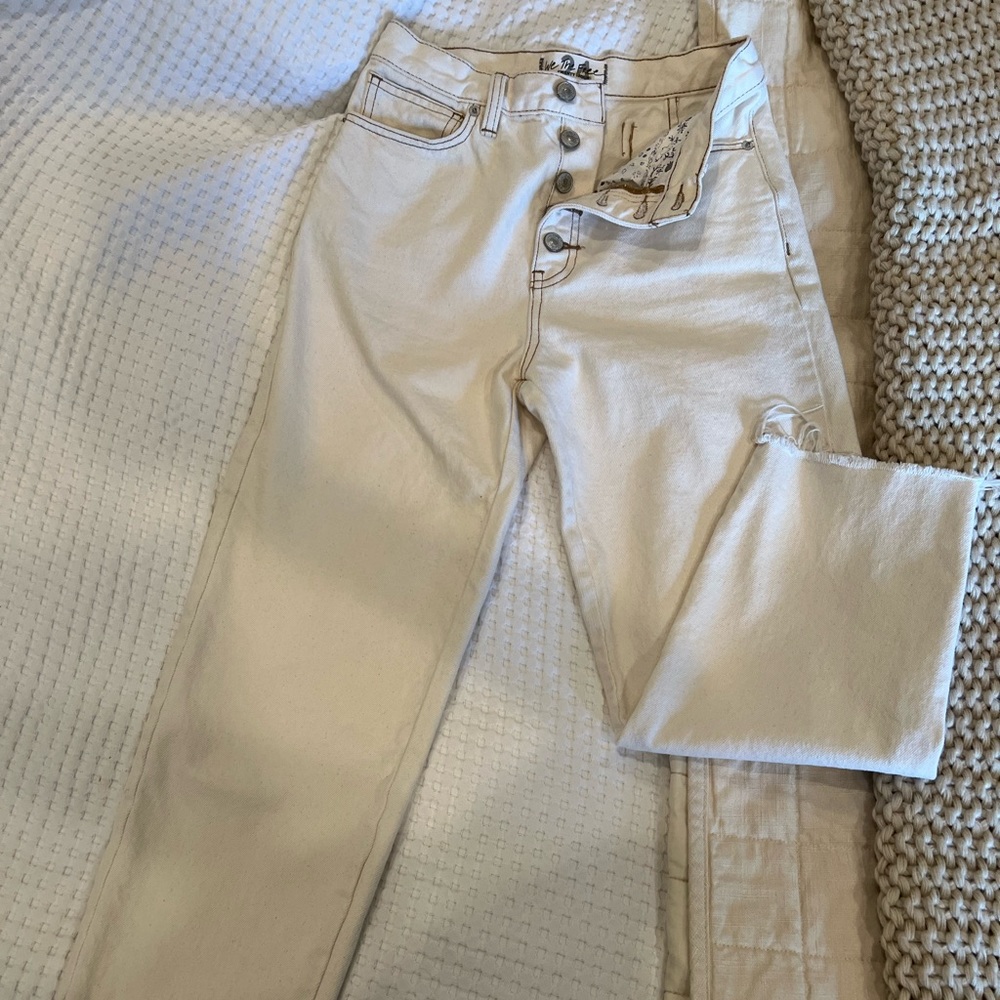 Free People Barrel Button Fly High Rise Crop
